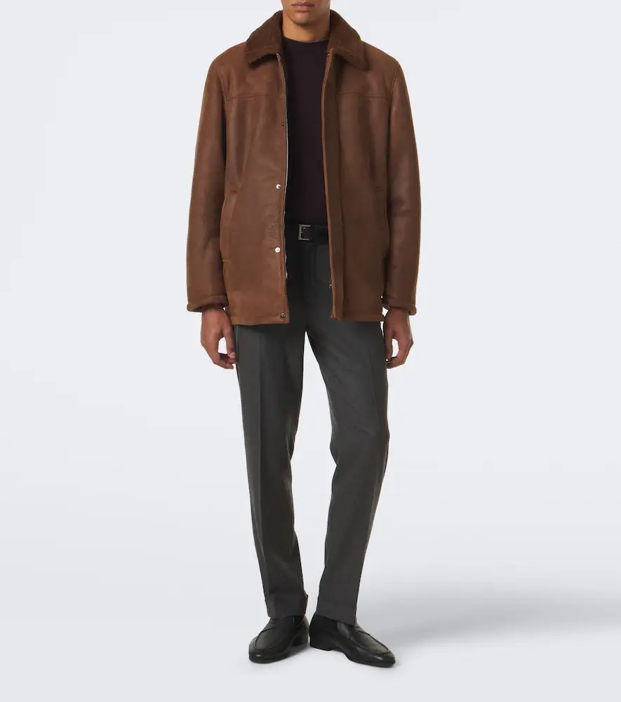 Canali Shearling-trimmed leather jacket | Thumbnail 4