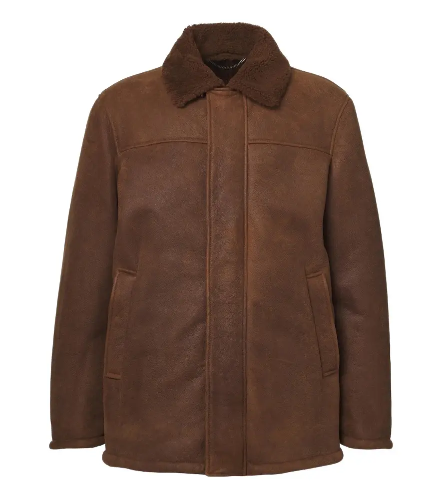 Canali Shearling-trimmed leather jacket