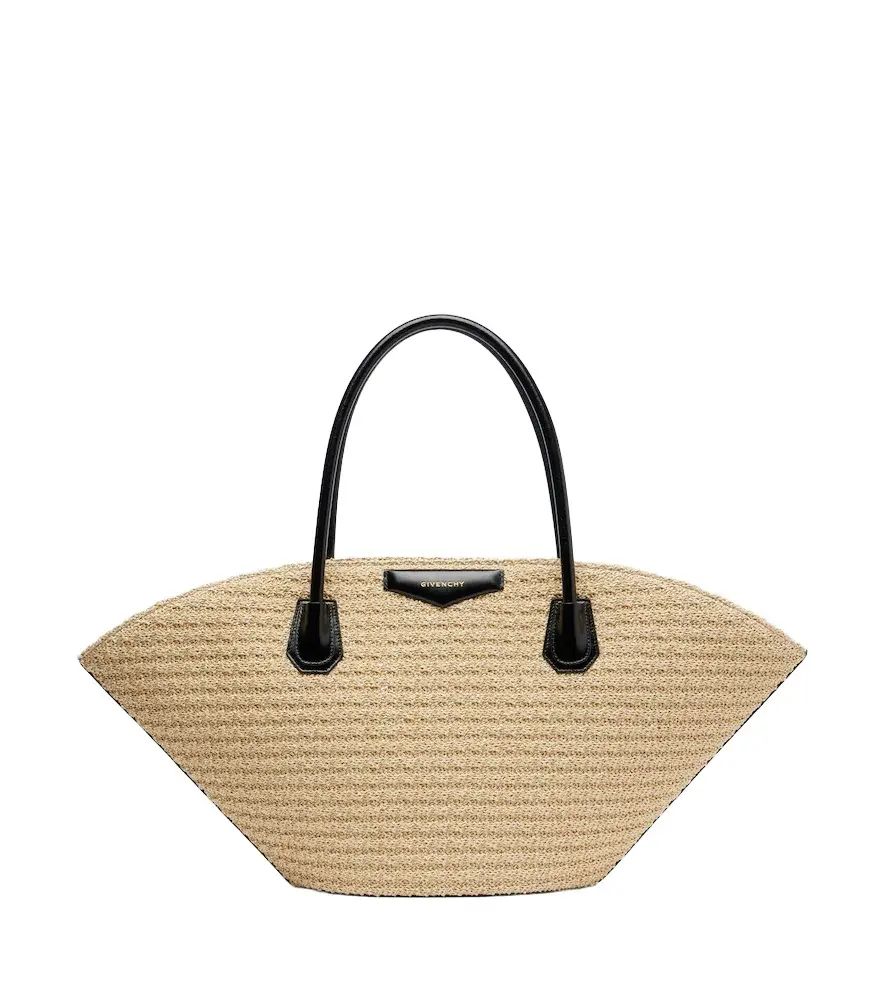 Antigona Small raffia-effect basket bag