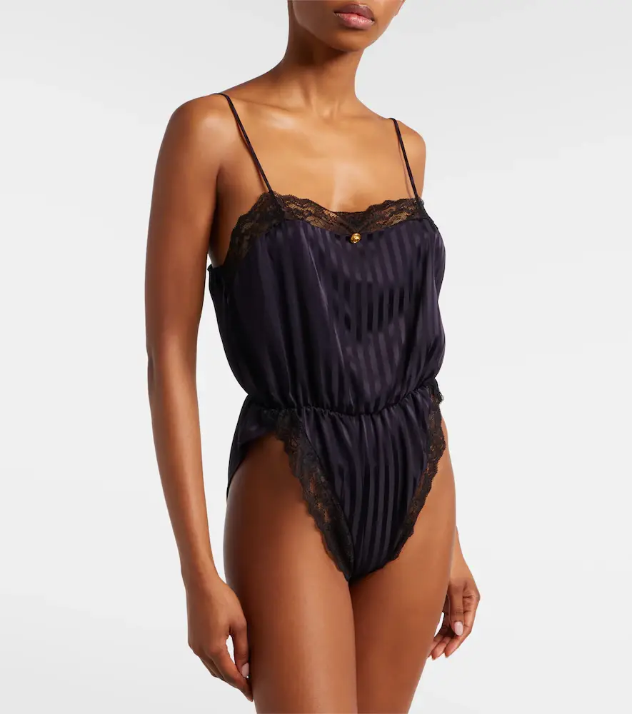 Versace Lace-trimmed silk-blend jacquard bodysuit | Thumbnail 2 Versace Lace-trimmed silk-blend jacquard bodysuit | Thumbnail 2