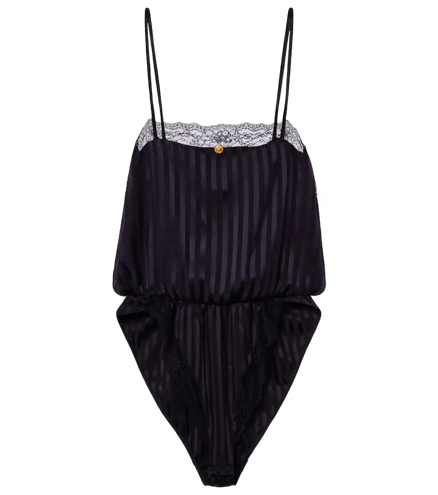 Versace Lace-trimmed silk-blend jacquard bodysuit