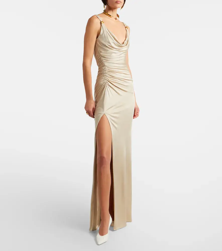 Versace Medusa ruched jersey gown | Thumbnail 4 Versace Medusa ruched jersey gown | Thumbnail 4