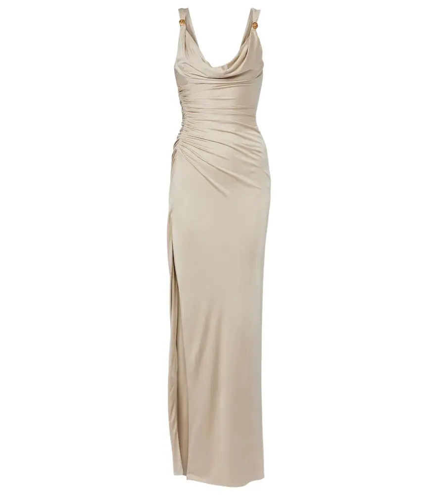 Versace Medusa ruched jersey gown