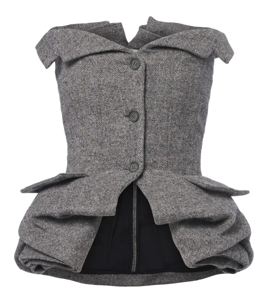 Herringbone peplum wool and cashmere-blend top