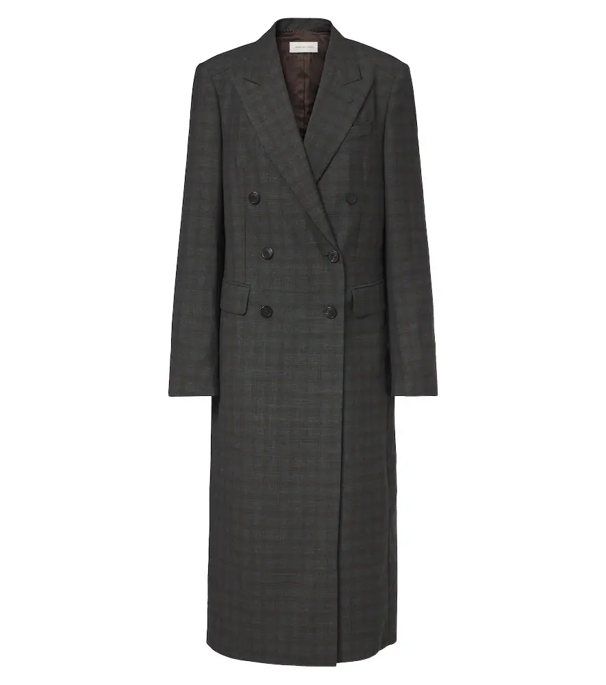 Checked double-breasted wool coat
