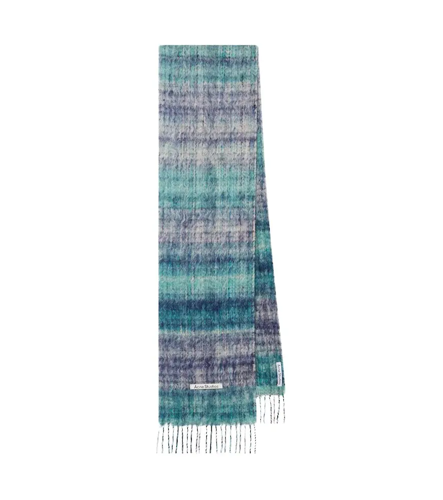 Fringed mohair and wool-blend scarf