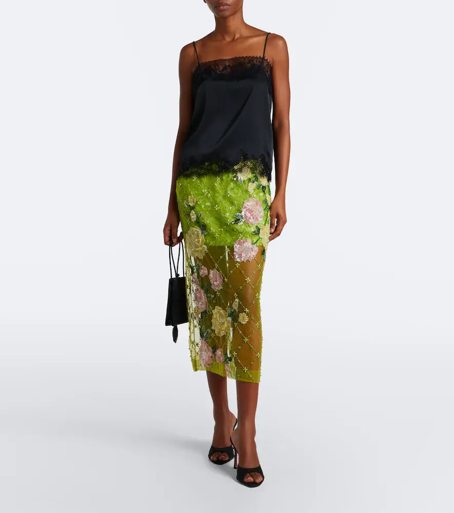 LA FUORI Là Fuori Rose Geo Garden embellished midi skirt | Thumbnail 2