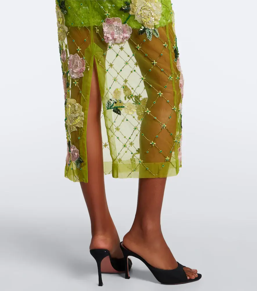 LA FUORI Là Fuori Rose Geo Garden embellished midi skirt | Thumbnail 3