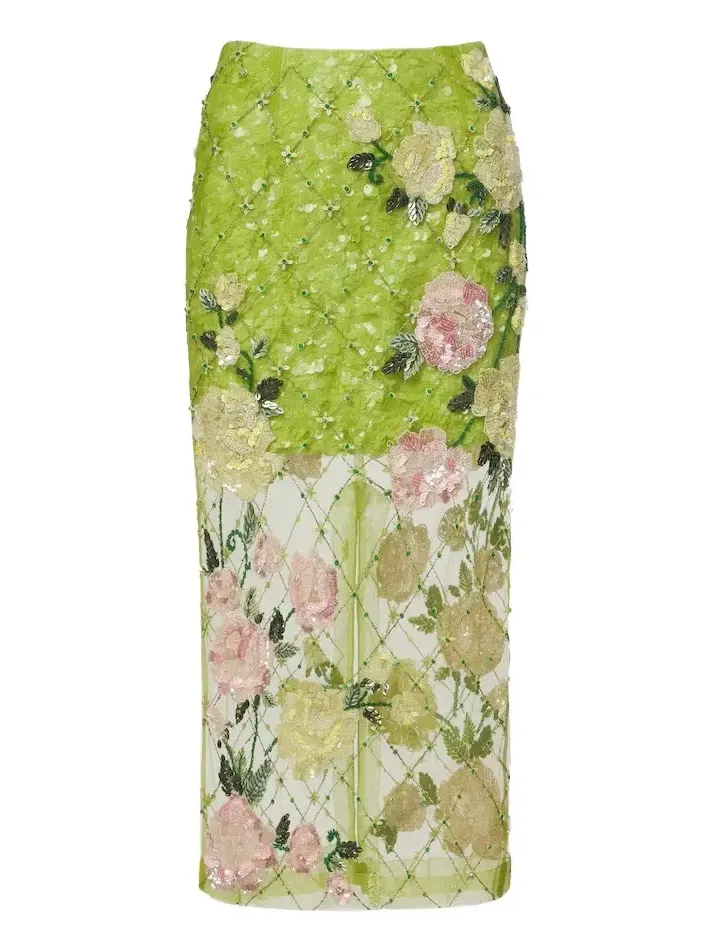 Là Fuori Rose Geo Garden embellished midi skirt