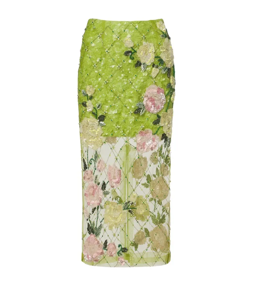 LA FUORI Là Fuori Rose Geo Garden embellished midi skirt