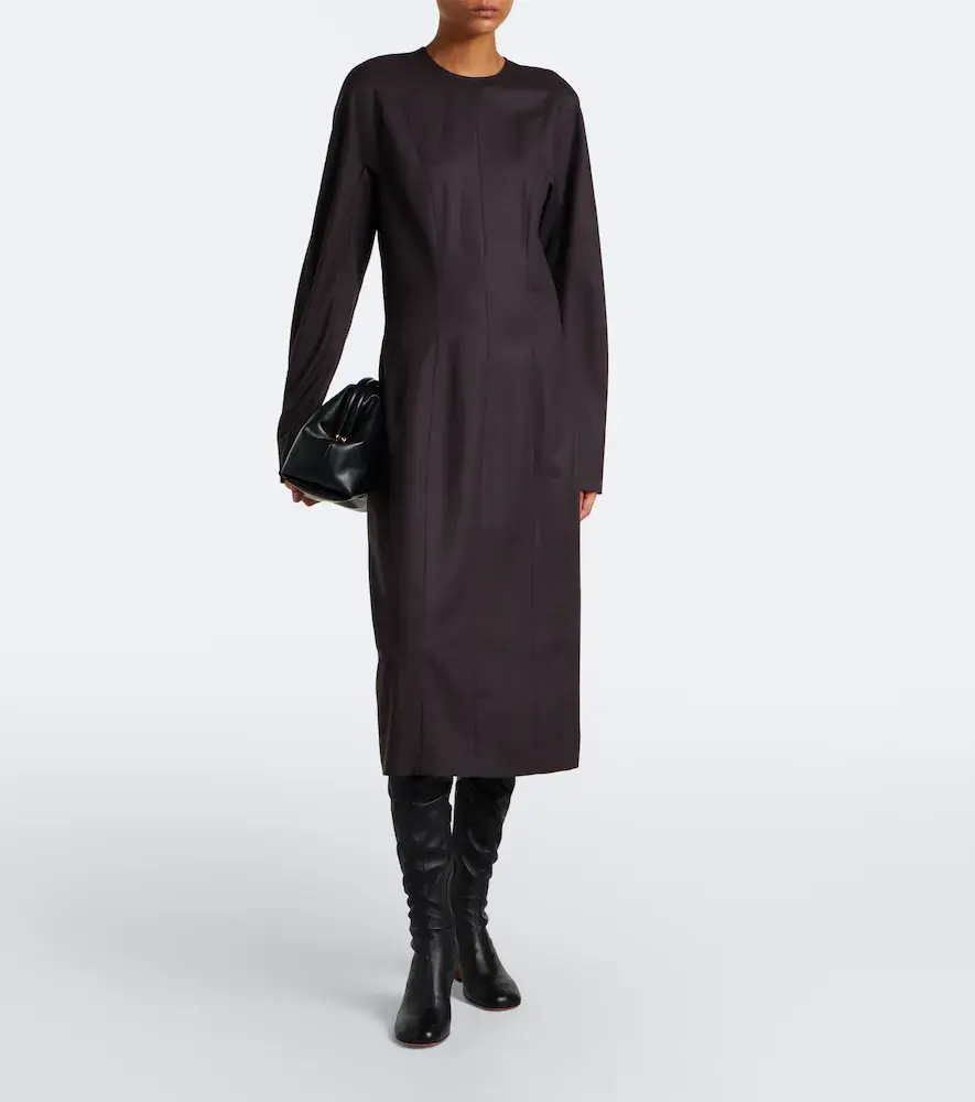 Stella McCartney Pleated wool flannel midi dress | Thumbnail 4 Stella McCartney Pleated wool flannel midi dress | Thumbnail 4