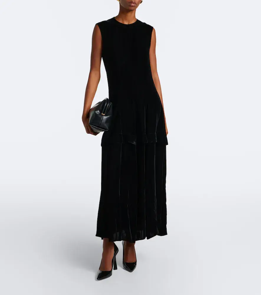 Stella McCartney Pleated velvet midi dress | Thumbnail 3 Stella McCartney Pleated velvet midi dress | Thumbnail 3