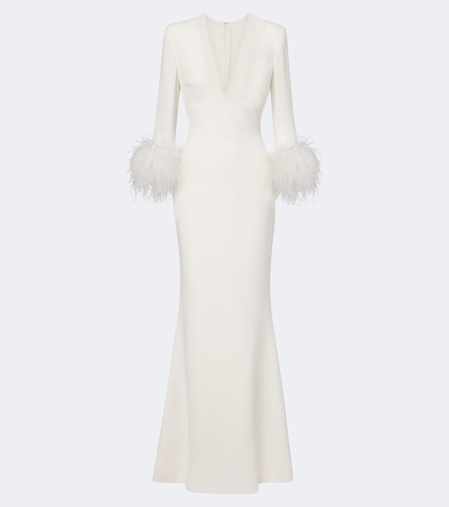 Elie Saab Feather-trimmed cady gown