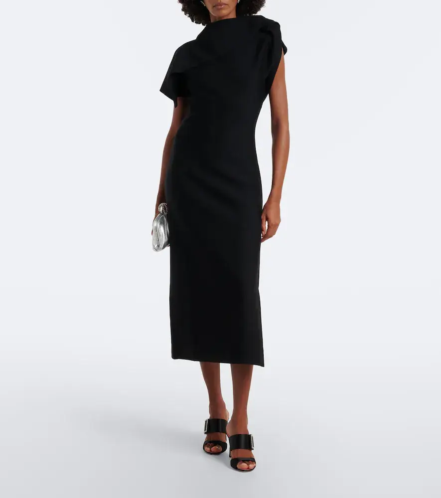 Oscar de la Renta Draped wool-blend midi dress | Thumbnail 2 Oscar de la Renta Draped wool-blend midi dress | Thumbnail 2
