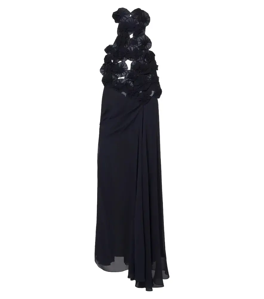 Cutout floral-appliqué silk gown Cutout floral-appliqué silk gown