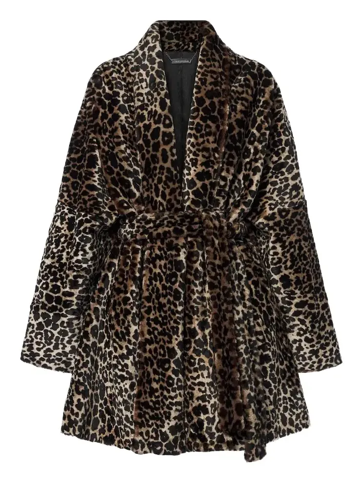 Raquel leopard-print shearling wrap coat