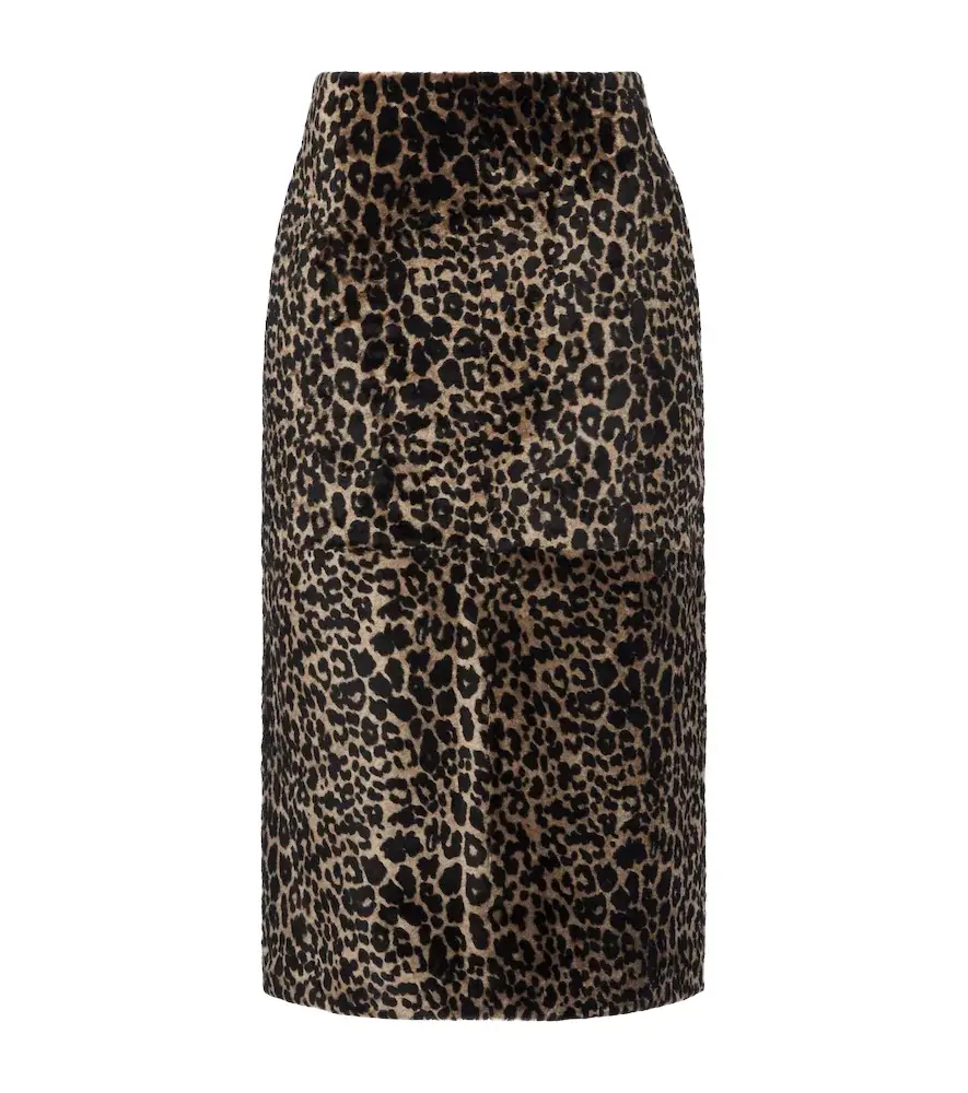 Alana leopard-print shearling pencil skirt Alana leopard-print shearling pencil skirt