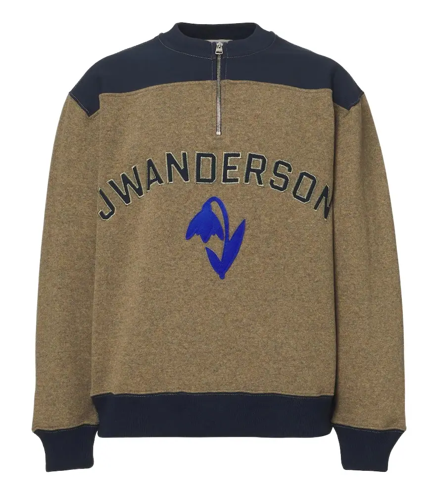 Embroidered wool-blend half-zip sweater