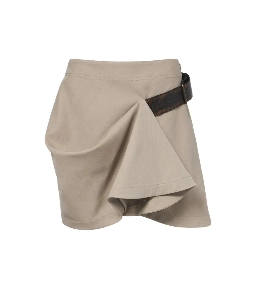 Intrecciato belted draped wool miniskirt Intrecciato belted draped wool miniskirt