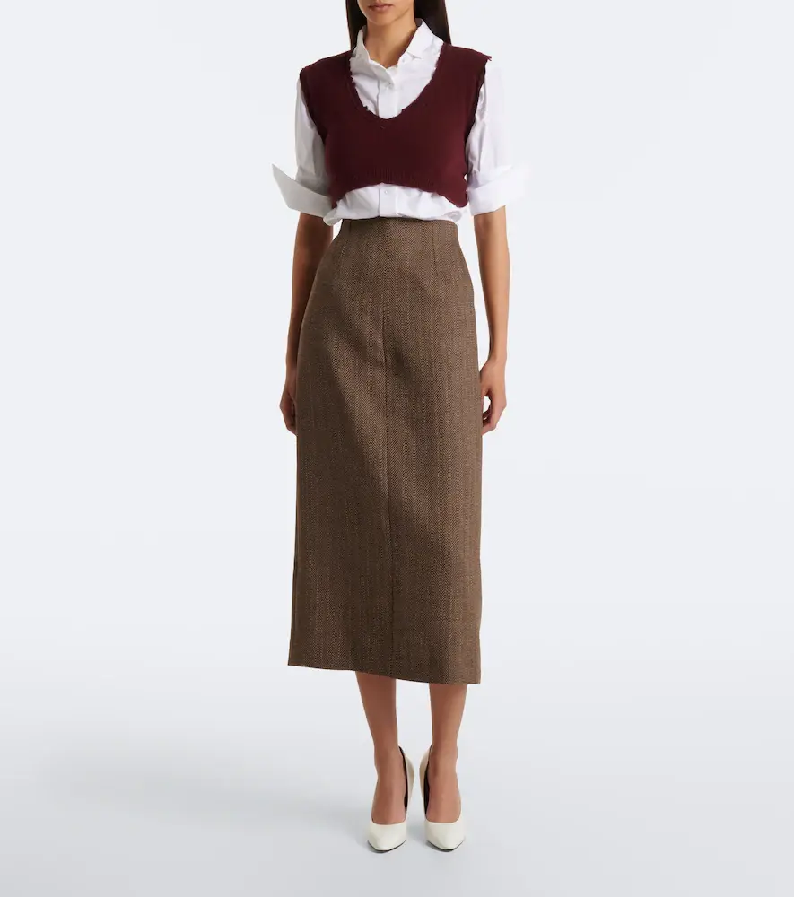 Maison Margiela Herringbone virgin wool midi skirt | Thumbnail 4
