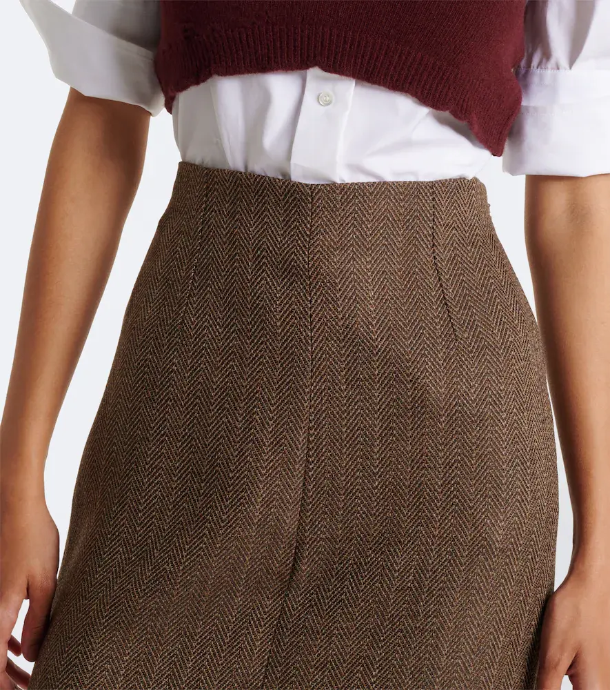 Maison Margiela Herringbone virgin wool midi skirt | Thumbnail 5