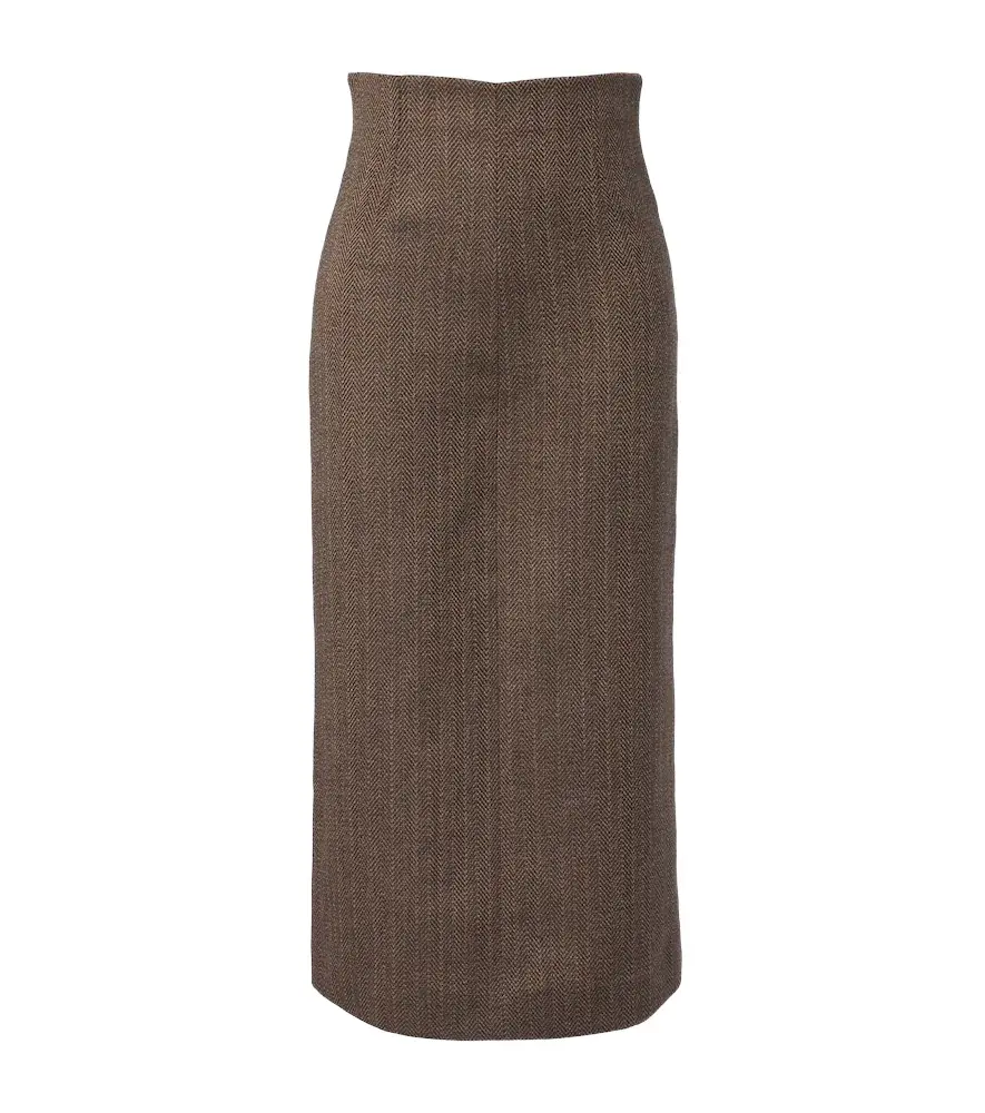 Herringbone virgin wool midi skirt