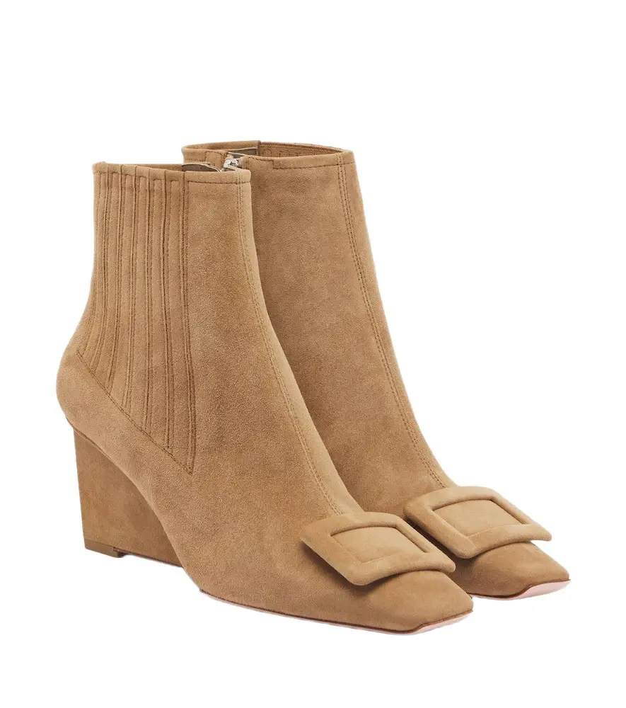 Belle Vivier suede wedge ankle boots