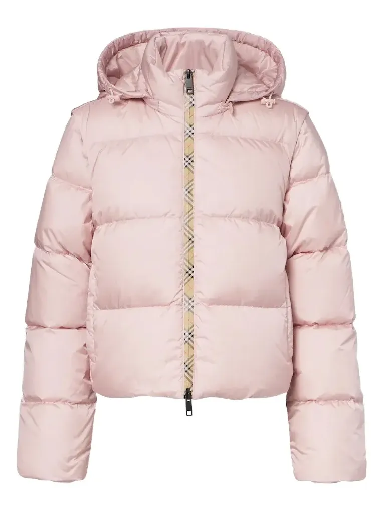 Check hooded down jacket