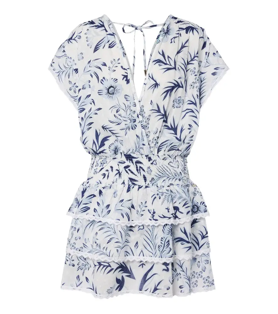 Melissa Odabash Jess floral crochet-trimmed tiered minidress