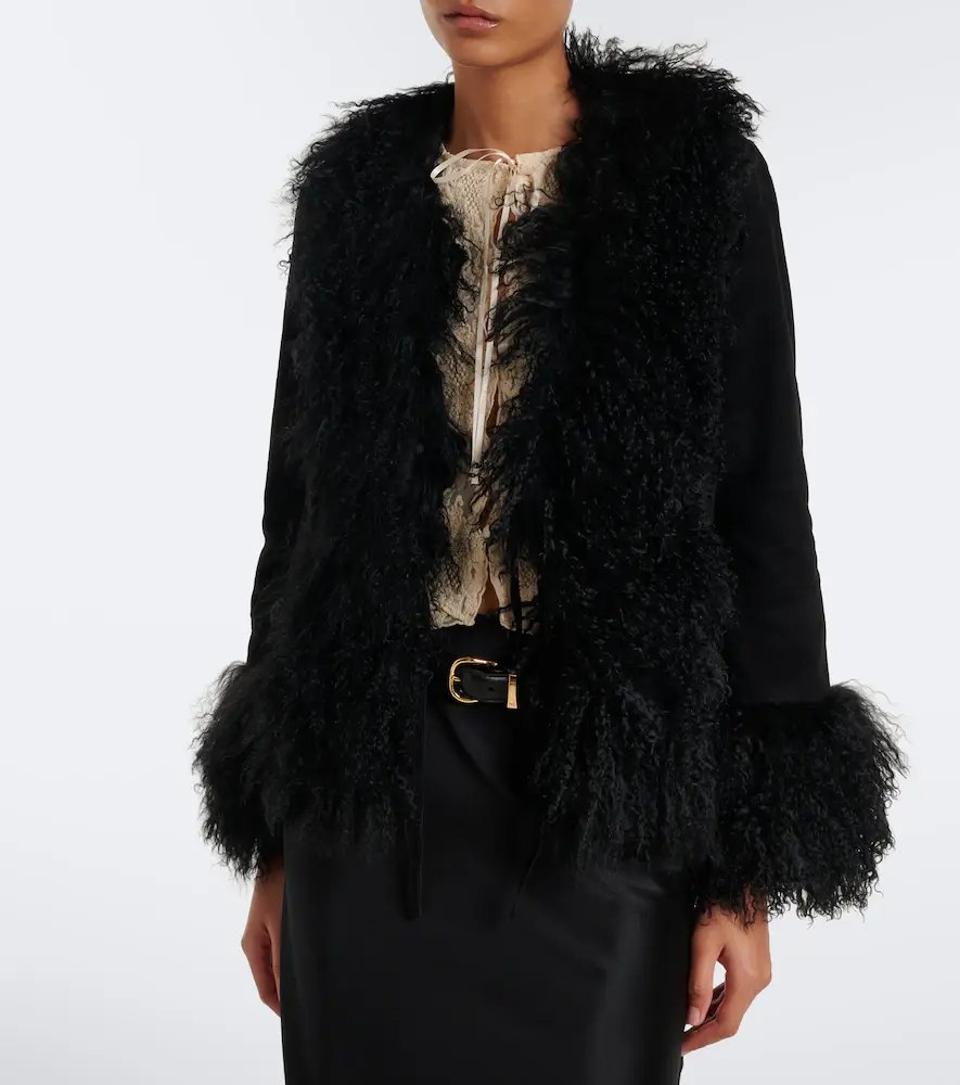 Rixo Sammy shearling-trimmed suede jacket | Thumbnail 2