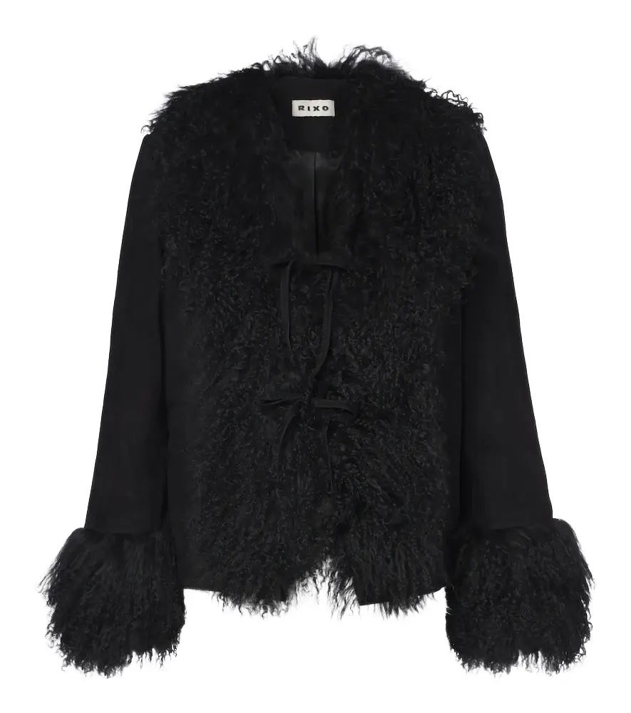 Rixo Sammy shearling-trimmed suede jacket