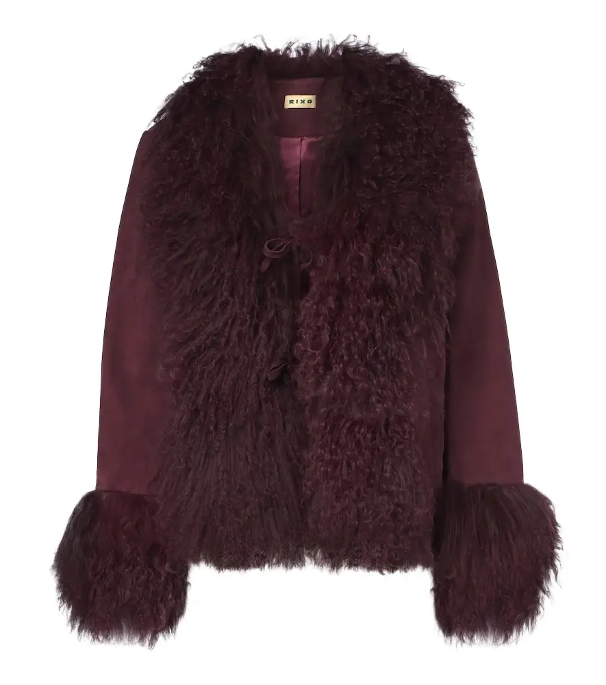 Rixo Sammy shearling-trimmed suede jacket