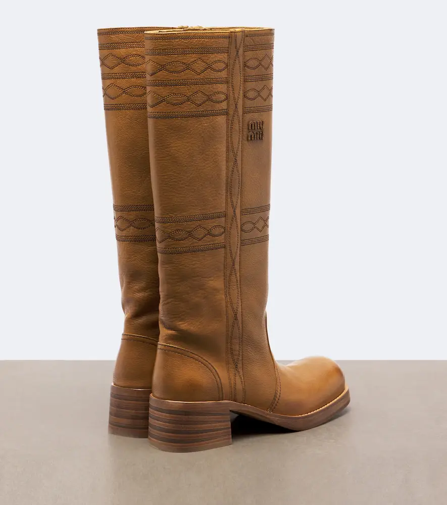 Miu Miu Embroidered leather knee-high boots | Thumbnail 2 Miu Miu Embroidered leather knee-high boots | Thumbnail 2