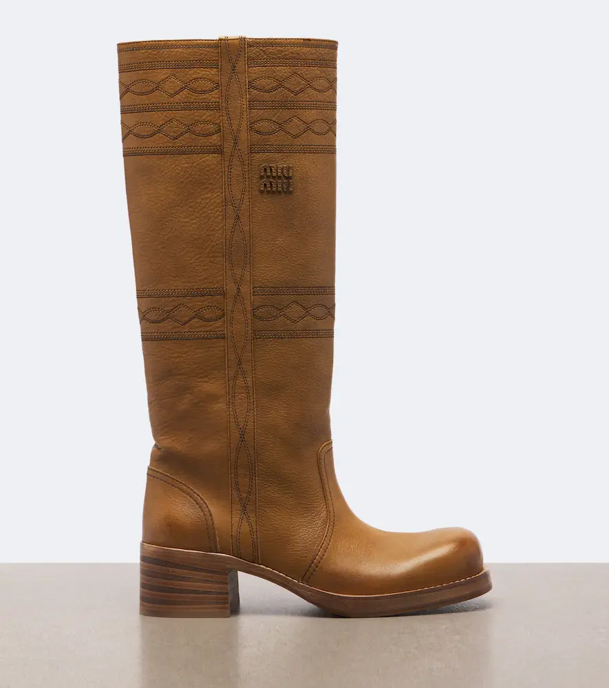 Miu Miu Embroidered leather knee-high boots | Thumbnail 3 Miu Miu Embroidered leather knee-high boots | Thumbnail 3