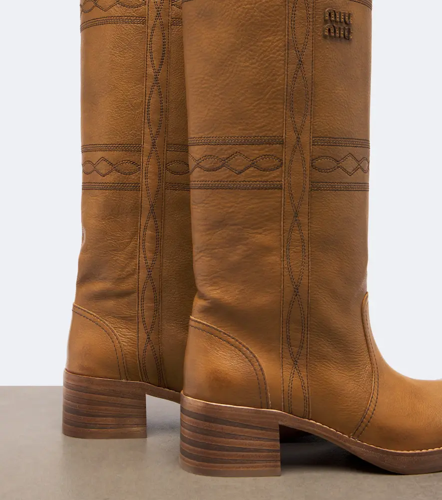 Miu Miu Embroidered leather knee-high boots | Thumbnail 4 Miu Miu Embroidered leather knee-high boots | Thumbnail 4