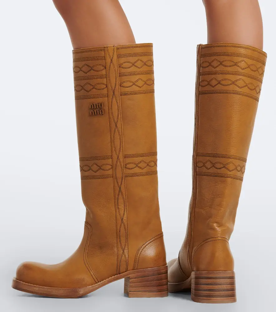 Miu Miu Embroidered leather knee-high boots | Thumbnail 5 Miu Miu Embroidered leather knee-high boots | Thumbnail 5