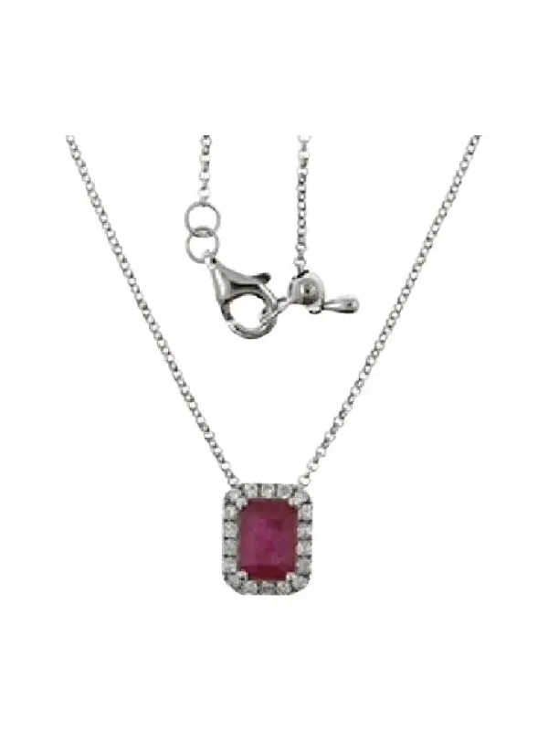 Wish Fine Jewelry 1.20ct Diamond Ruby 18K Gold Halo Necklace