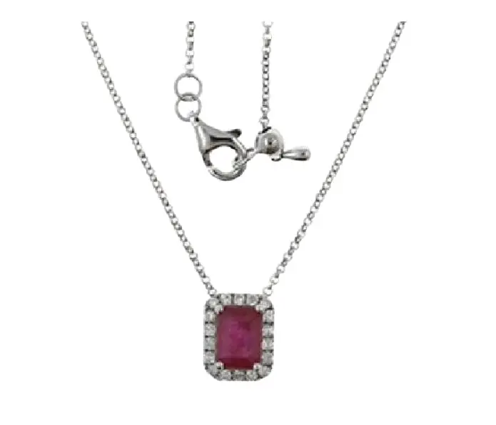 Wish Fine Jewelry 1.20ct Diamond Ruby 18K Gold Halo Necklace
