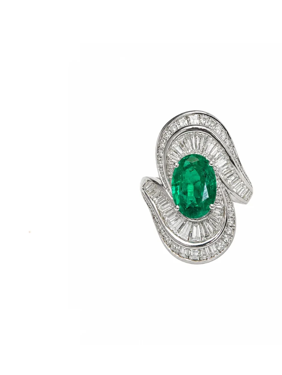 Wish Fine Jewelry 5.26ct Diamond Emerald 18K Gold Cocktail Ring