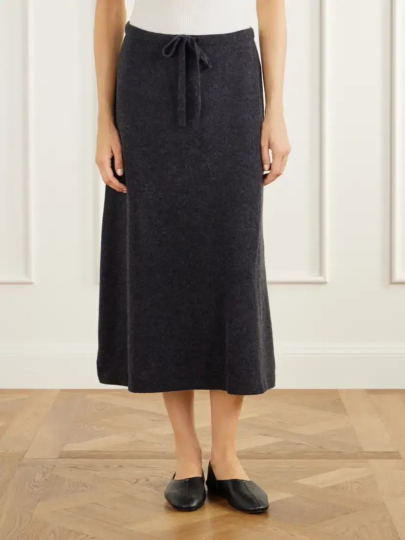 Allude Drawstring Wool And Cashmere-blend Knitted Midi Skirt | Thumbnail 3
