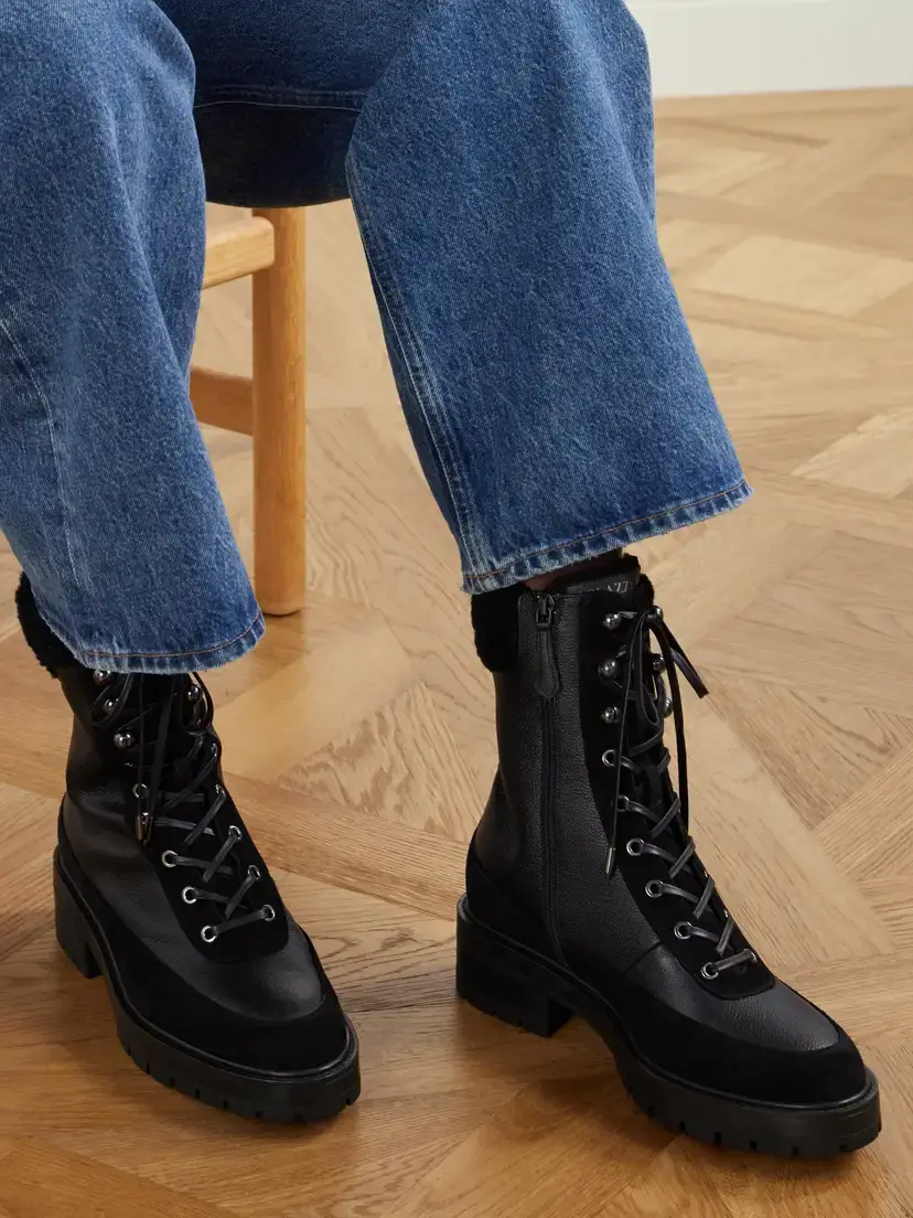 Aquazzura Very Cortina Shearling And Suede-trimmed Leather Ankle Boots | Thumbnail 2 Aquazzura Very Cortina Shearling And Suede-trimmed Leather Ankle Boots | Thumbnail 2