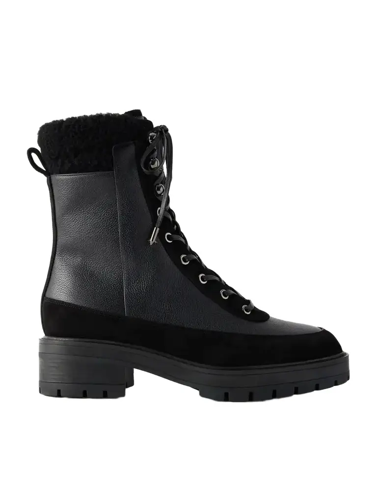 Very Cortina Shearling And Suede-trimmed Leather Ankle Boots Very Cortina Shearling And Suede-trimmed Leather Ankle Boots