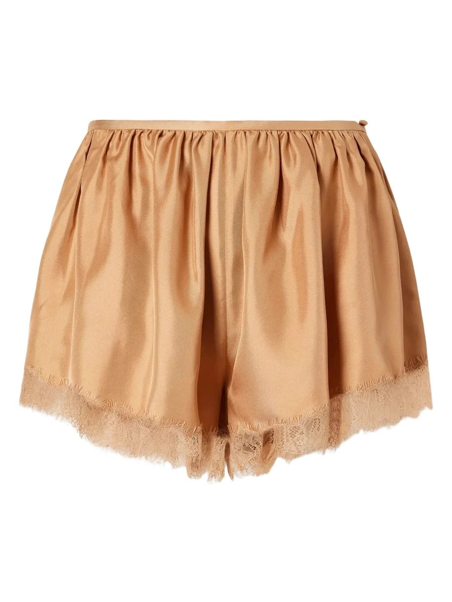 Georgina Chantilly Lace-trimmed Silk-twill Shorts