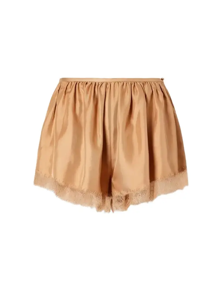 Georgina Chantilly Lace-trimmed Silk-twill Shorts