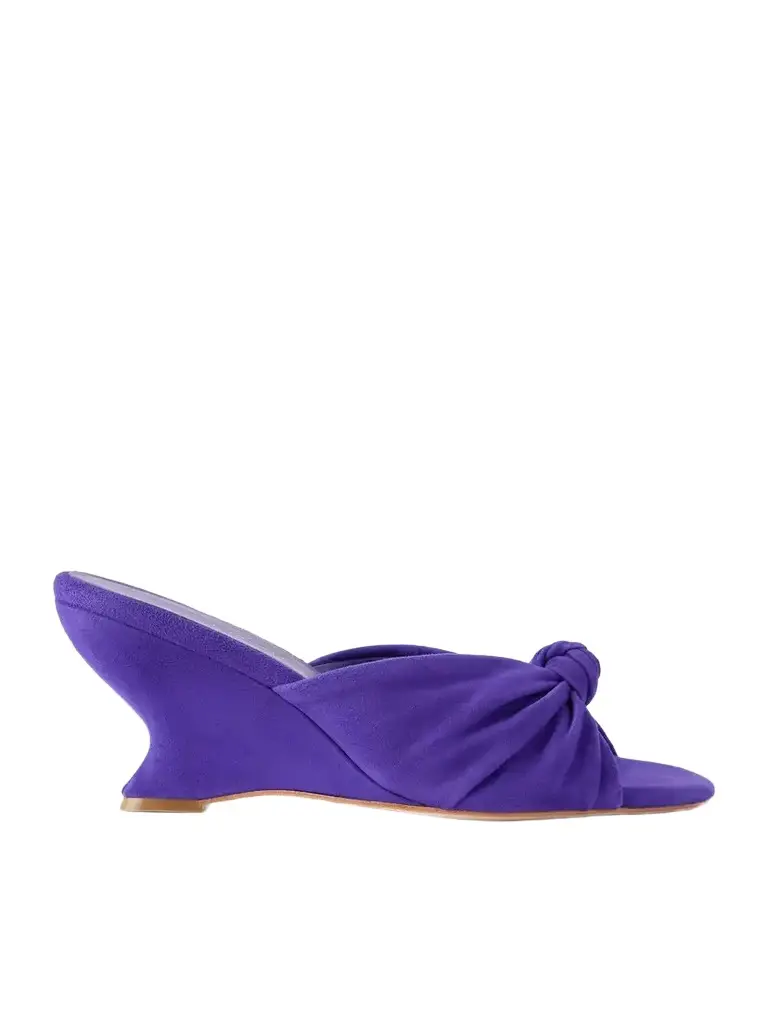 Marsy 75 Gathered Knotted Suede Wedge Sandals Marsy 75 Gathered Knotted Suede Wedge Sandals