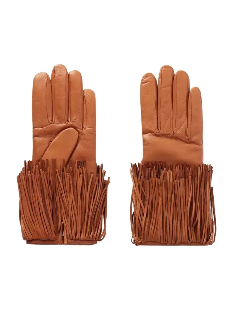 Lena Fringe-trimmed Leather Gloves