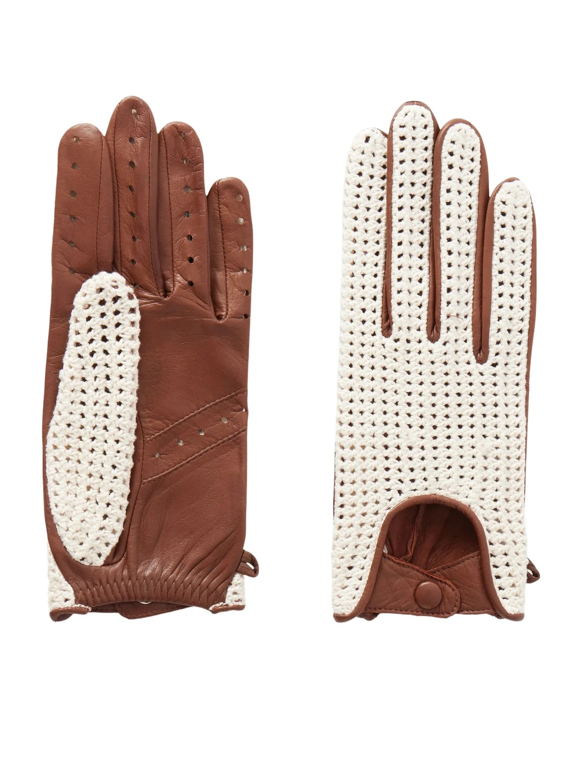 Agnelle Karine Crochet-knit And Leather Gloves - Brown