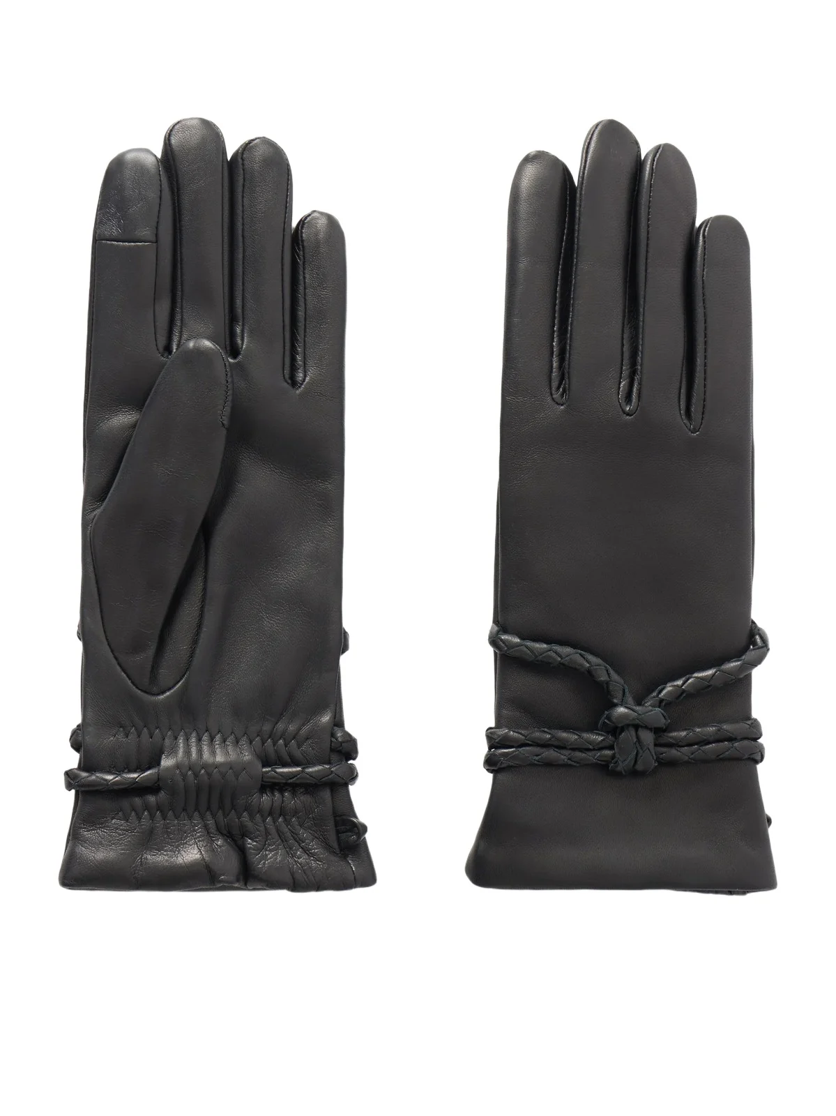 Agnelle Prune Braid-detailed Leather Gloves