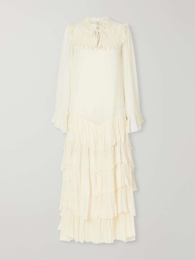 Margaret Ruffled Tiered Lace-trimmed Chiffon Maxi Dress