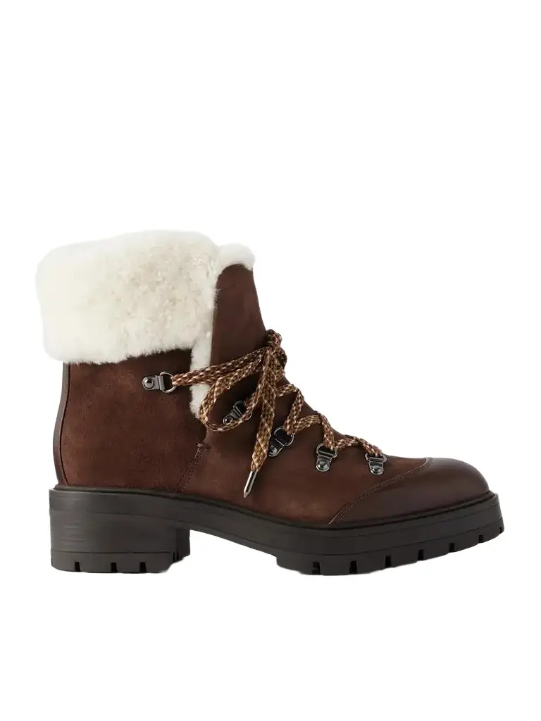 Aquazzura Val D'isere Shearling And Leather-trimmed Suede Ankle Boots